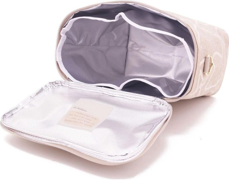 SoYoung Lunch Poche - Insulated Lunch Bag for Work, Travel & Picnic, Linen/Cotton, Machine Washable, Detachable Strap - White Abstract Lines - Image 4